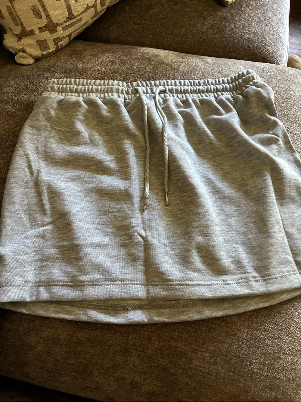 Casual Heather Gray Drawstring Sweat Skirt